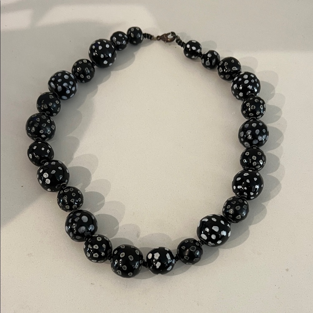 African Batik style Black and White Polka Dot beaded Necklace